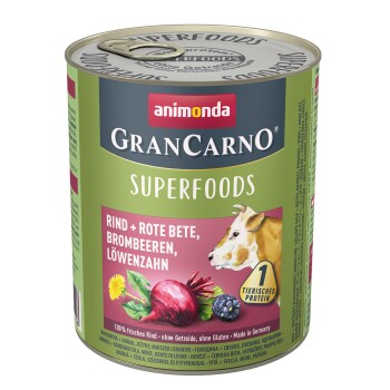 Animonda GranCarno Superfoods 6x800g Rind & Rote Bete, Brombeeren, Löwenzahn