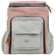 Eine stilvolle Haustiertrage mit einem weichen rosa Fleece-Oberteil und einem hellgrauen Körper, mit einer Fronttasche und dem AniOne-Logo.