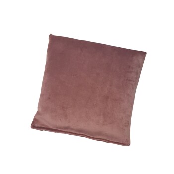 Weiches, quadratisches Haustierkissen in einem gedämpften Rosaton, mit einer plüschigen Textur und ohne sichtbaren Text.