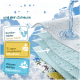 Illustration von saugfähigen Haustierpads mit dem Text: "Saugstark & Trocken, Keine Pfützen mehr!" hebt schnelles Trocknen und dreilagiges Fleece-Material hervor.