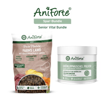 AniForte Spar-Bundle Senior Vital Bundle: Pure Nature Farms Lamb Hundefutter und ein Glas Grünlippmuschelpulver