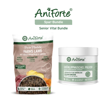 AniForte Spar-Bundle Senior Vital Bundle: Pure Nature Farms Lamb Hundefutter und ein Glas Grünlippmuschelpulver