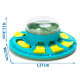 Interaktives Haustierspielzeug in Form eines UFOs, mit einer transparenten Kuppel und bunten Tasten, 27 cm lang und 11,3 cm hoch.