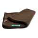 Braune Haustierdecke mit einem gefalteten Rand, mit einem grünen 'Doctor Bark'-Logo und einem kleinen roten Etikett in der Ecke.