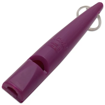 Lila Acme Hundetrainingspfeife mit Metallring, eingeprägtem Text „ACME MADE IN ENGLAND“ sichtbar.