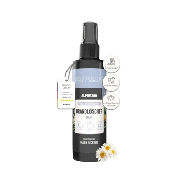 ALPHAZOO Beauty Brandlöscher Spray für Haustiere, mit Kamille und Ringelblume, mit Ansprüchen, Juckreiz zu stoppen und natürlicher Rezeptur.