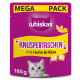 Whiskas Mega Pack Knuspertaschen Katzenleckerlis, Beutel mit Huhn & Käse 180 g, violette Tüte mit Katzenfoto und Huhn‑ und Käse‑Icons.