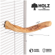 Ein Holzstange für Haustiere, etwa 20 cm lang und 3 cm im Durchmesser, an einem Metallkäfig befestigt, mit umweltfreundlichen und fairen Handelslabels.