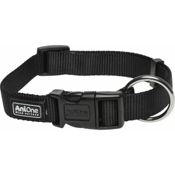 Halsband Classic Nylon schwarz L Schwarzes Nylon-Haustierhalsband mit einer Kunststoffschnalle und einem Metall-D-Ring, mit dem Etikett "AniOne Wild Variety."