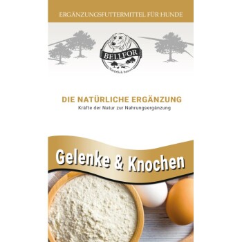 Ergänzungsmittel für Hunde von Bellfor, beschriftet mit 'Gelenke & Knochen', das die natürliche Gelenk- und Knochengesundheit fördert.