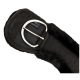 Schwarzer Reitgurt mit weicher Fellpolsterung und silberner Schnalle, mit dem Logo 'EQUINATE' auf dem Stoff.