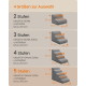 Grafik der Haustiertreppe: '4 Größen zur Auswahl' — graue Treppen mit 2, 3, 4, 5 Stufen, Maße und '15,8 kg'-Kennzeichnung.