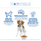 Banner "VORTEILE"; Hund mit Futterschüssel; Beschriftungen: Gewichtskontrolle, Sättigungskontrolle, gesunde Haut und glänzendes Fell (deutscher Text)