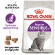 Royal Canin Sensible kattenvoerzak met een grijze kat, met tekst die 'Health Nutrition' en 'Optimal digestion' benadrukt.
