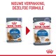 Twee zakken Royal Canin "Light Weight" kattenvoer; links heeft een nieuw ontwerp, rechts benadrukt "Proven Results" voor gewichtsverlies.