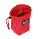 Rote Haustier-Leckerlitasche mit Kordelzugverschluss und perforiertem Design, mit einem schwarzen DOOG-Logo an der Seite.