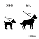 Silhouetten von zwei Hunden, beschriftet mit XS-S und M-L, die Halsbandgrößen mit Maßen zeigen: 13mm für XS-S und 20mm für M-L.