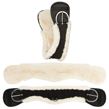 Schwarzer und weißer fleecegefütterter Pferdegurt mit Edelstahl-Schnallen, der ein weiches, gepolstertes Design für Komfort zeigt.
