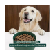 Golden Retriever mit einer Schüssel Kibble; deutscher Text: ‚Komplettes Alleinfutter, unterstützt eine gesunde Verdauung‘