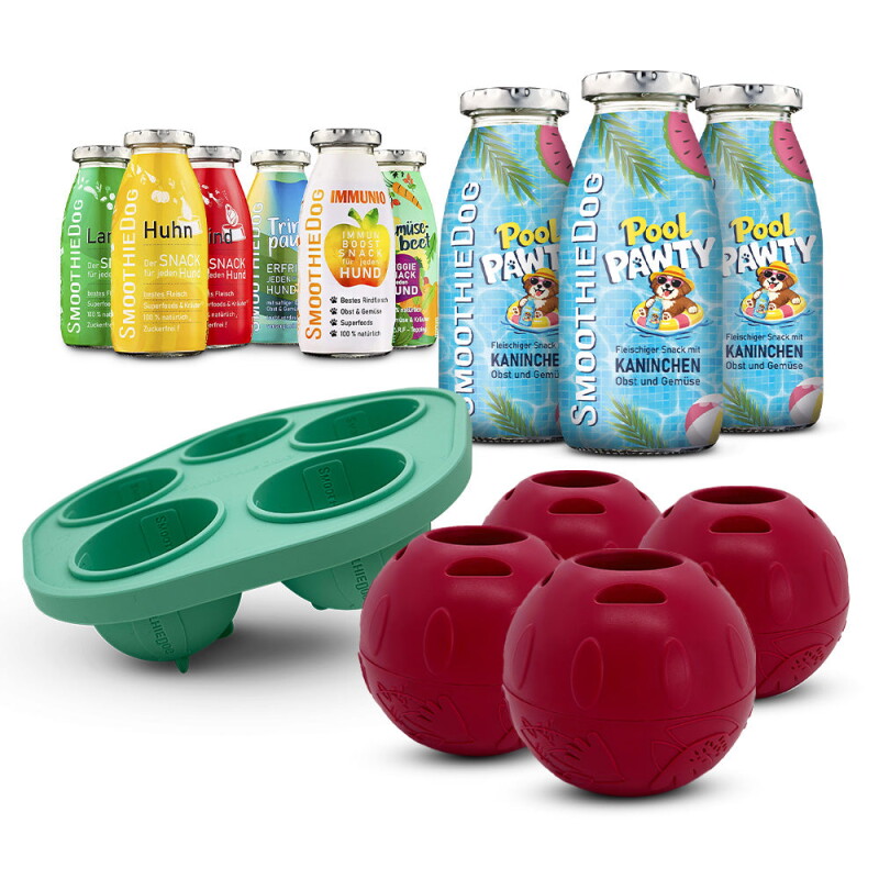 SmoothieDog Summer-Edition 3x 250 ml + Mix-Paket 6x 250 ml + Schleckball 4 Stück