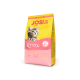 JosiCat Kittenfutterbeutel mit Bild eines grauen getigerten Kätzchens, beschriftet mit 650g, 84% tierischem Protein und Lachsöl, deutsche Qualität.