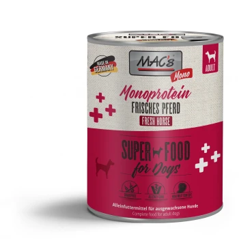 Nassfutter Hund Monoprotein Adult Pferd 6x800 g Dosenfutter für Hunde "MAC's Mono Monoprotein Frisches Pferd" in rosa/beige, getreidefrei, Allergiepflege, hoher Fleischanteil.