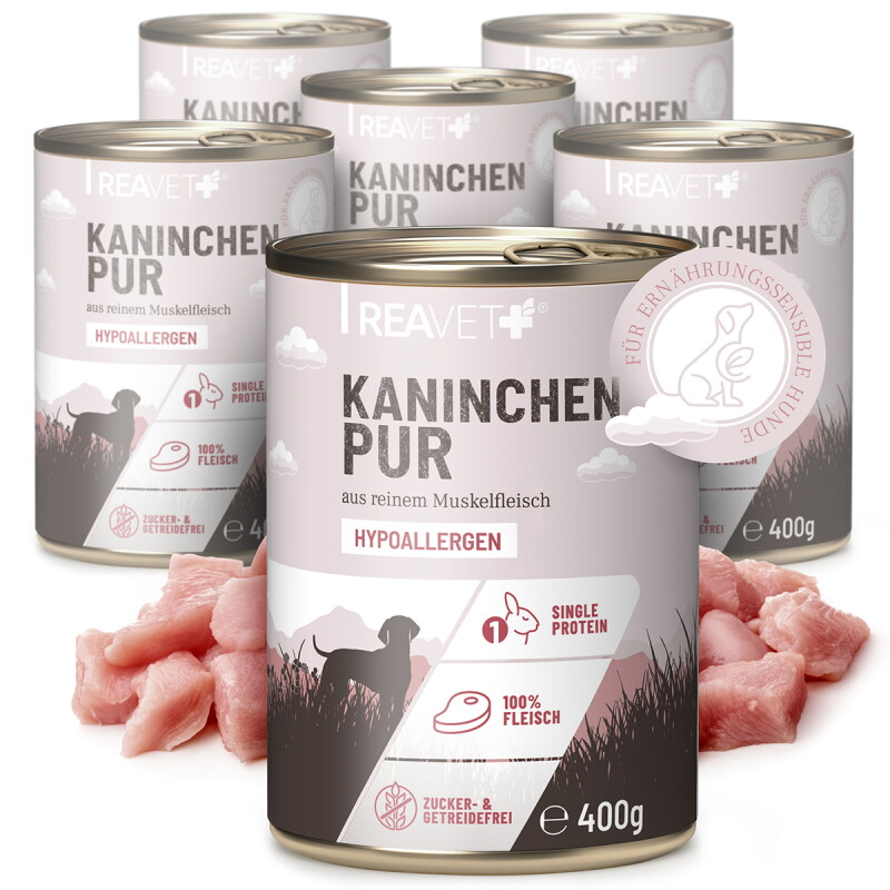 REAVET Hundenassfutter - Kaninchen PUR | 6 x 400g