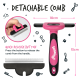 Abnehmbarer rosa-schwarzer Haustierkamm mit Schnelllöseknopf, 10 cm Klinge, 15 cm Griff und Bugaloo-Logo.