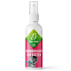 Weißer Sprühflakon Baviette Zahnpflegespray für Katzen mit grün/rosa Etikett 'Zahnreiniger für Katzen' und Katze beim Zähneputzen.