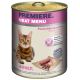 Eine Dose "Premiere Meat Menu" Katzenfutter mit einer Bengal-Katze auf dem Etikett, getreidefrei und aus 100% frischem Fleisch.