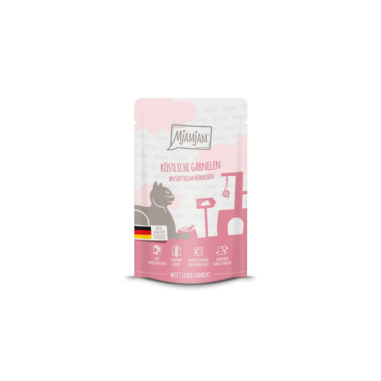 MjAMjAM Nassfutter Katze Adult, Quetschie, Huhn und Garnelen 12x125 g