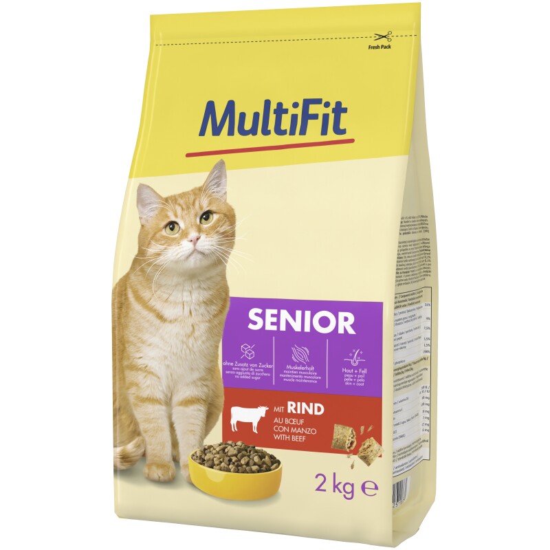 MultiFit droogvoer kat, senior, rundvlees 2 kg