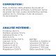 Emballage de nourriture pour animaux affichant la composition et l'analyse moyenne, y compris les protéines, les graisses, les vitamines et les minéraux en français.