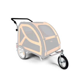 Haustieranhänger in Schwarz und Orange, mit Netzfenstern, einem stabilen Rahmen und zwei Rädern für einfachen Transport.