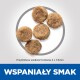 Pięć okrągłych granulek karmy dla zwierząt na jasnym tle z napisem "WSPANIAŁY SMAK" i rozmiarem "4 x 7.5mm" poniżej.