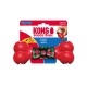 Red KONG Goodie Bone dog toy with plaid bow tie, medium size for 15-35 lbs, durable natural rubber, for average chewers.