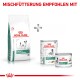Verpackung der Royal Canin Veterinary Diet für kleine Hunde, mit "Satiety Weight Management" Trockenfutter und zwei Dosen Nassfutter.