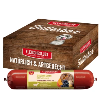 Nassfutter Hund Adult Futterbox Ziege, Lamm, Steckrübe, Kürbis & Heidelbeere 6x800 g