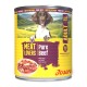 Dose Josera 'Meat Lovers Pure Beef' Erwachsenes, getreidefreies Hundefutter, Etikett mit Hundebild und Schüssel mit Rindfleischstücken.