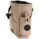 Beige Hundeleckerli-Tasche mit einem Kordelzugverschluss, Seitentasche und einem schwarzen runden Logo, entworfen für Bequemlichkeit während der Spaziergänge.