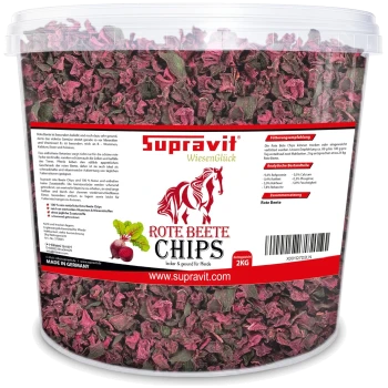 Supravit Rote Beete Chips 2 kg, natürliche getrocknete Rote-Bete-Chips für Pferde, hergestellt in Deutschland, gesunder und vitaminreicher Pferdeleckerbissen.