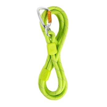 Helle grüne Hundeleine mit einem Karabinerclip, mit strukturierten Griffen und einem robusten Design.