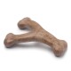 A brown rubber puppy chew toy shaped like a bone, with the word "PUPPY" embossed on its surface.