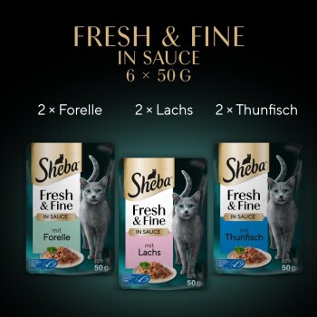 Fresh & Fine Nassfutter Katze Adult, Multipack, in Sauce 36x50 g Lachs, Thunfisch und Forelle