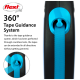 Flexi retractable dog leash featuring a 360° tape guidance system, with a blue tape and black handle, highlighting its jam-free extension.
