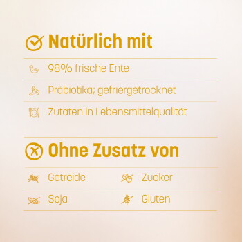 Napf-Icon mit „Fütterungsempfehlung*“ – als Belohnung servieren; maximal 12 Snacks/Tag; zerbröseln und als Topping verwenden; frisches Wasser anbieten.