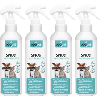 OptiPet Flohspray 4x250ml für direkte Tieranwendung gegen Flöhe, Milben, Zecken, Läuse