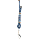 A blue and white patterned dog leash with a silver metal clip at the end, featuring a braided design and leather accents.