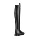 Schwarze Reitstiefel mit einem eleganten Design, featuring einem hohen Schaft, seitlichem Reißverschluss und einem kleinen Logo an der Oberseite.