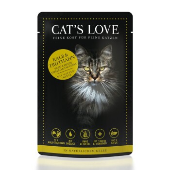 Cat’s Love Adult 12 x 85 g Mix Veau et dinde à l’herbe-aux-chats et à l’huile de lin